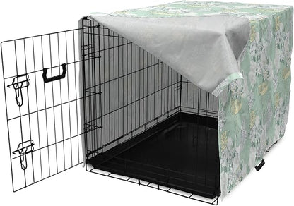 Lunarable Traditional Dog Crate Cover, Japanese Cranes Peonies Cultural Aspects Symbolic of Happy Life, Easy to Use Pet Kennel Cover for Cats & Medium Dogs, 30 Inch, Avocado Green Pale Green
