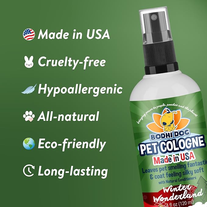 Bodhi Dog Natural Dog Cologne (Winter Wonderland) - Premium Scented Deodorizing Pet Perfume w/Conditioner for Dogs & Cats - Keeps Pets Fresh & Clean - Gentle and Safe Formula, Made in USA (4 Fl Oz)