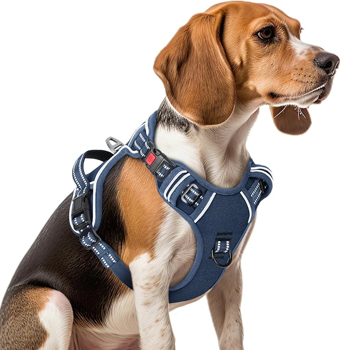 Timos Dog Harness Medium Sized, No Pull Pet Harness with Neck Lockable Snap,No Choke Front Clip Dog Reflective Vest,Adjustable Metal Rings 3 Buckles,Easy Control Handle for Medium Dogs Royal Blue M