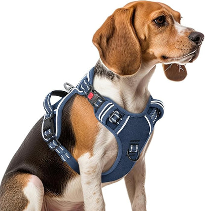 Timos Dog Harness Medium Sized, No Pull Pet Harness with Neck Lockable Snap,No Choke Front Clip Dog Reflective Vest,Adjustable Metal Rings 3 Buckles,Easy Control Handle for Medium Dogs Royal Blue M