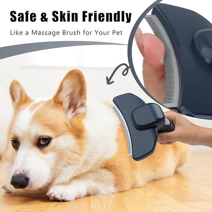 HOP Dog Deshedding Brush for Short Haired Dogs Cats Pets Professional Deshedding Tool Anti-Slip Handle & Detachable Head Highly Effective Deshedder Grooming Home of Paws (Dark Blue_L)