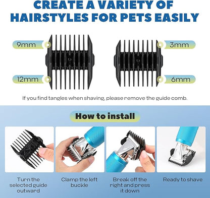 Pet Grooming Clippers 300W & Replacement Blades Set Included (1 Standard + 1 Adjustable) Bundle