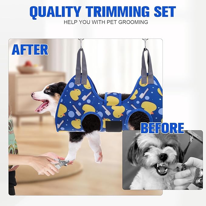PAWCHIE Dog Grooming Hammock Harness for Dogs & Cats with Pet Nail Clipper Trimmer - Cat Hanger Sling for Trimming Clipping Nails- Dog Hammock Restraint Bag for Small Medium Large Dog, Navy Blue M