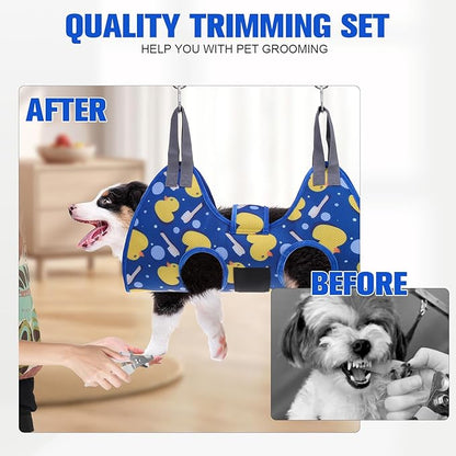 PAWCHIE Dog Grooming Hammock Harness for Dogs & Cats with Pet Nail Clipper Trimmer - Cat Hanger Sling for Trimming Clipping Nails- Dog Hammock Restraint Bag for Small Medium Large Dog, Navy Blue M