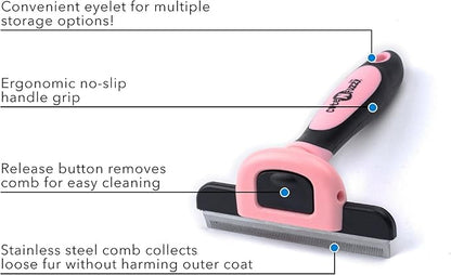 Deshedding Pet Grooming Comb, Pink, Large