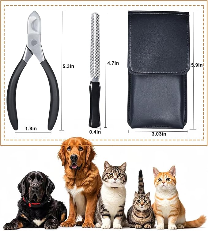 Large Dog Nail Clippers and File Set for Thick Nails Heavy Duty 420 Stainless Steel Grooming Kit, Anti-Slip Handle &PU Leather Case –Safe Trimming for Giant Breeds