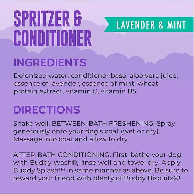 Buddy Splash Spritzer & Conditioner for Dog Grooming, Lavender & Mint, 4 Oz. Bottle