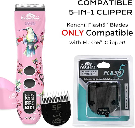 Kenchii Professional Dog Clipper Blade Flash 5 Pet Hair Clipper - Detachable Stainless Steel Blades for Dog Grooming - Hair Clippers & Accessories Pet Shaving Blades. (KEFB5-7F)