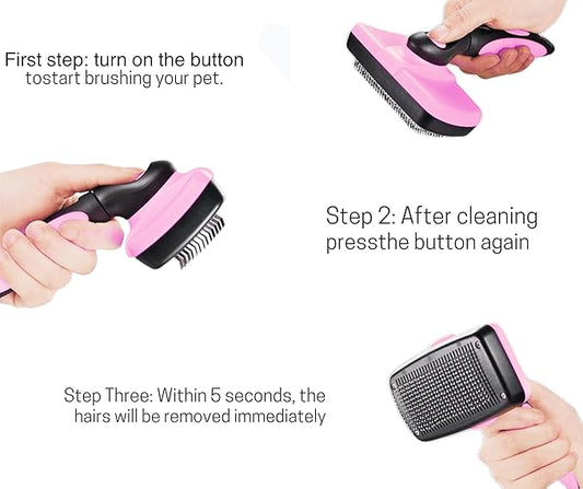 3-in-1 Pet Grooming Set - Self-Cleaning Slicker Brush, Deshedding Rake Comb, and Finger Toothbrush for Dogs & Cats | Perfect for Grooming, Dematting, and Dental Care (pink)