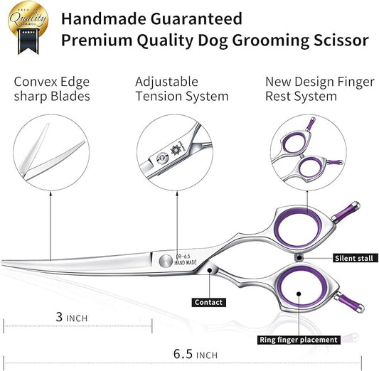 Grooming Pet Shear, 6.5 Inch Downword Curved Scissors, Curved Shears for Cat Shears and Small Dog Shears Or Any Breed Trimming Cuts, Design for Professional Pet Groomer