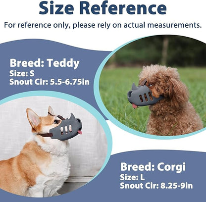 LUCKYPAW Dog Muzzle Soft Muzzle for Small Medium Dogs Poodle Dachshund Breathable Silicone Cage Muzzle to Prevent Biting Chewing Funny Rhino Muzzle with Adjustable Strap (Grey, M-(Snout Cir:7-8in)