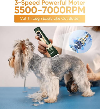 Dog Clippers for Grooming, Professional Pet Grooming Kit at Home, Low Noise Rechargeable Cordless Pet Hair Clippers for Dogs Cats, Dog Hair Trimmer with 6PCS Guide Combs Green