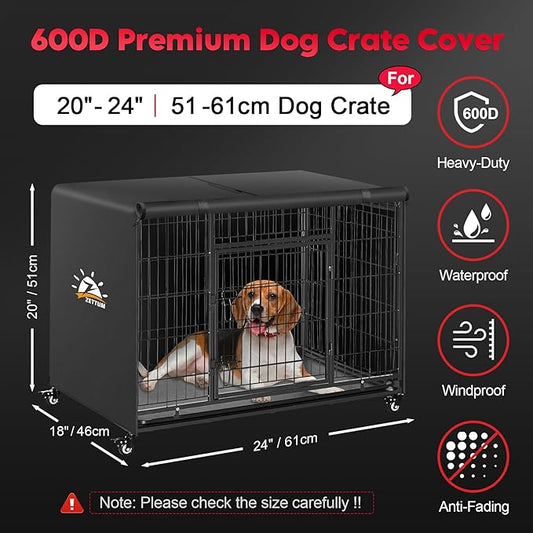 Dog Crate Cover 24 Inch - 600D Kennel Crate Covers for Dog Cage Waterproof & Heavy Duty, Small Dog Cage Cover Universal Fit for Most Wire Pet Crates - 24 x 19 x 19 Inch (Cover Only)