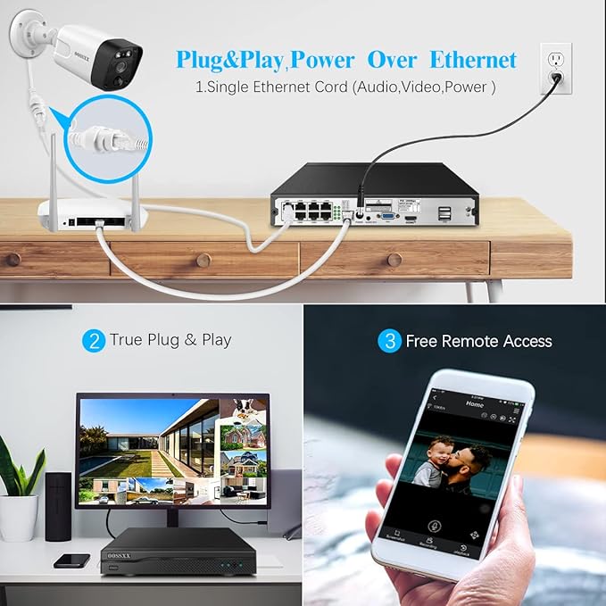 OOSSXX (4K/8.0 Megapixel & 130° Ultra Wide-Angle) 2-Way Audio PoE Outdoor Home Security Camera System Wired Outdoor Video Surveillance IP Cameras System