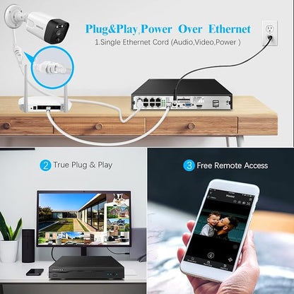 OOSSXX (4K/8.0 Megapixel & 130° Ultra Wide-Angle) 2-Way Audio PoE Outdoor Home Security Camera System Wired Outdoor Video Surveillance IP Cameras System