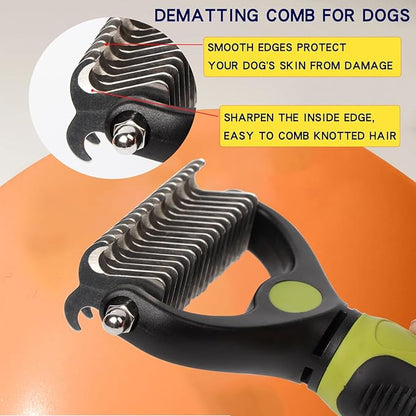 Dematting comb for Dogs, Cat deshedding Brush,Pet undercoat brushes, Dog Grooming Rakes for long haired Dogs-Double Sided Shedding,Dog brush for matted hair (Blue)
