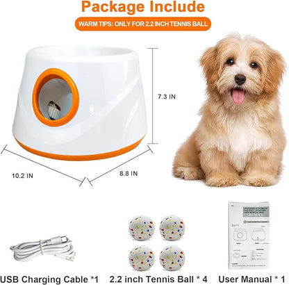 Compact Automatic Ball Launcher for Dogs with Random Mode, 3 Settings to 45FT, Rechargeable Small Dog Ball Thrower with 4 ETPU Tennis Balls for Small Medium Breeds