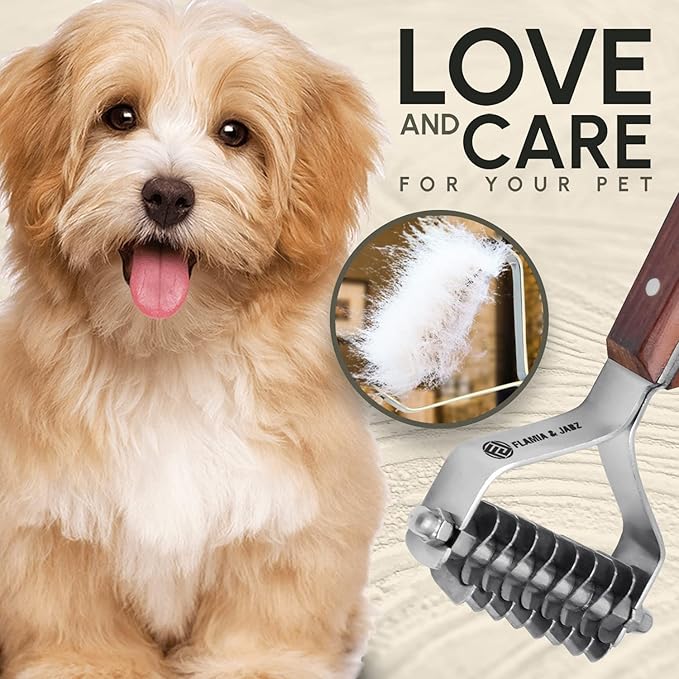 Flamia & Jabz Undercoat Rake for Dogs & Cats, Dematting Grooming Stripper Tool (8 Blades)