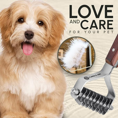 Flamia & Jabz Undercoat Rake for Dogs & Cats, Dematting Grooming Stripper Tool (8 Blades)