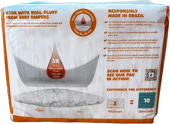 WizSmart Heavyweight Dog Pads – Absorbent, Leak-Proof Pet Training Pads with Stay Put Tabs – Indoor & Outdoor Use for Small Dogs, Crates, Travel – Eco Friendly Upcycled Materials, 14 Count