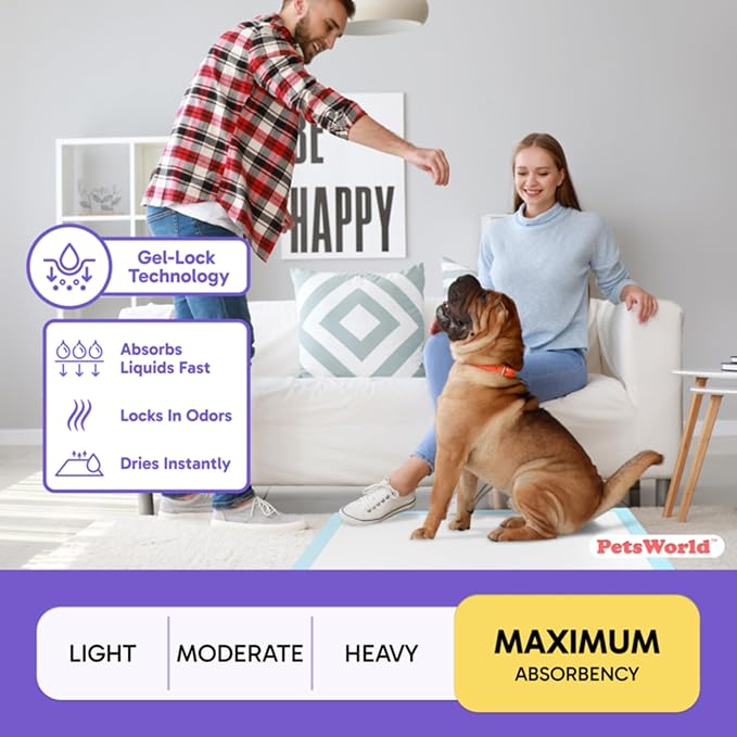 PETSWORLD Giant Dog Potty Pads, Odor-Eliminating, 36" x 36", Ultra Absorbent 5-Layer Leak-Proof Training Pads for Dogs & Cats (36x36, 1200 Count)