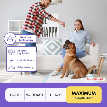 PETSWORLD Giant Dog Potty Pads, Odor-Eliminating, 36" x 36", Ultra Absorbent 5-Layer Leak-Proof Training Pads for Dogs & Cats (36x36, 25 Count)