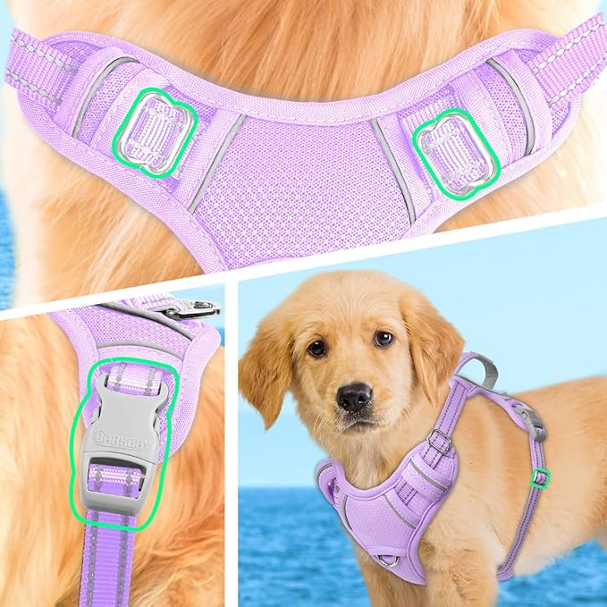 BARKBAY No Pull Dog Harness Large Reflective Dog Harness with Front Clip and Easy Control Handle for Walking Training Running with ID tag Pocket(Violet Purple,XS)