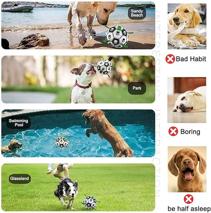 Amasiver Dog Soccer Ball Toys with Straps - 8 inch Large Herding Ball for Dogs, Interactive Dog Toys for Tug of War, Tug Toy Birthday Gifts, Water Toy, World Cup Sturdy Dog Balls for Medium Large