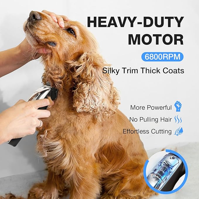 Dog Clippers for Grooming for Thick Heavy Coats, Professional Pet Grooming Clippers Supplies Kit Low Noise Rechargeable Stainless Steel Hair Trimmer with Ceramic Blade for Dogs Cats Animals