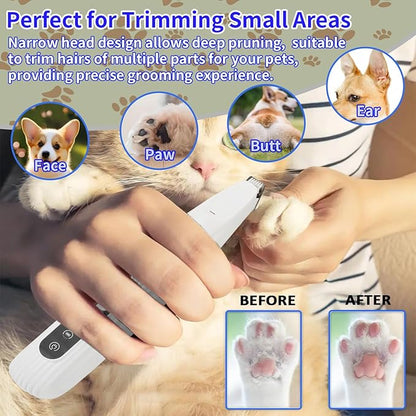 SZMDLX Rechargeable Dog Paw Trimmer & Cat Grooming Kit - Low Noise Pet Hair Clipper with LED Light, 9mm Blade for Gentle Trimming, Paw Fur Shaver for Pets