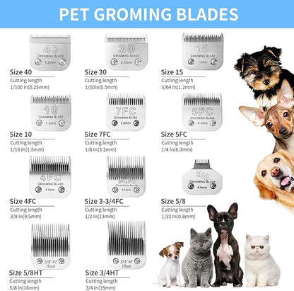 3 Pcs Size 40# Detachable Dog Grooming Blades, Compatible with Andis, Oster A5, Wahl KM10 Series Clippers, Cut Length 0.25mm, Silver (40# 0.25mm, 3Pcs)