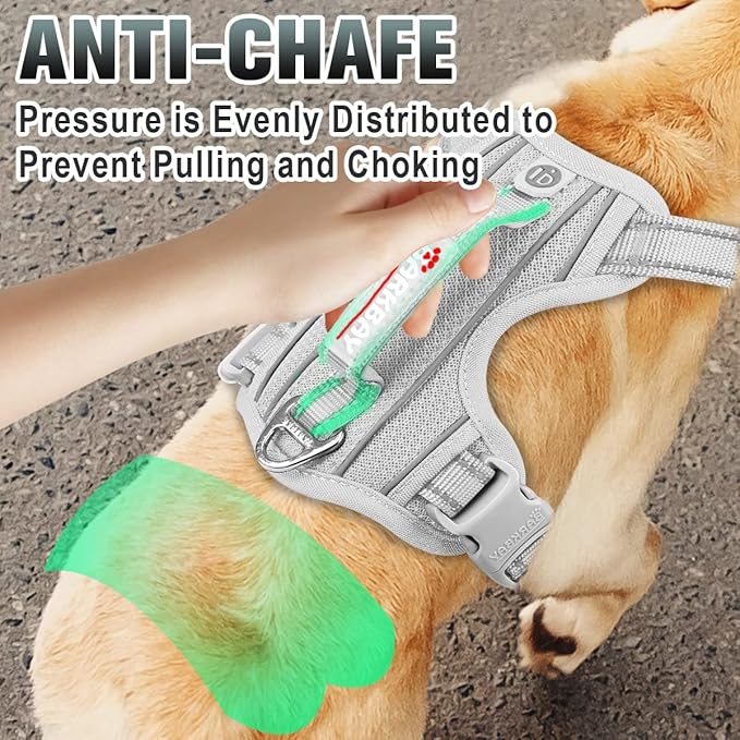 BARKBAY No Pull Dog Harness Large Reflective Dog Harness with Front Clip and Easy Control Handle for Walking Training Running with ID tag Pocket(Grey,S)