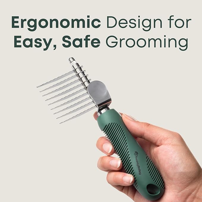 Dematting Comb for Dogs - Dematting Tool for Grooming Dog Matting - Serrated Matted Hair Removal Brush - Easily Remove Knots, Mats, and Tangles - Designed for Wavy & Curly Coats - Freshly Bailey