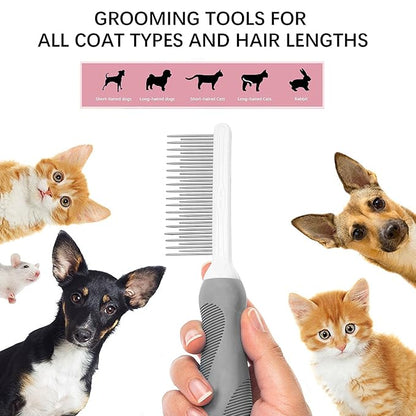 SKYPIA Dog & Cat Combs For Home Grooming Massage Kit – 2-IN-1 Detangler Brush with Massaging Shell Comb For Long & Curly Hair, Removes Knots, Mats and Tangles Pet Hair Remover Soft Dematting and Deshedding For Dog Puppy Rabbit (Blue, 2 Pcs)