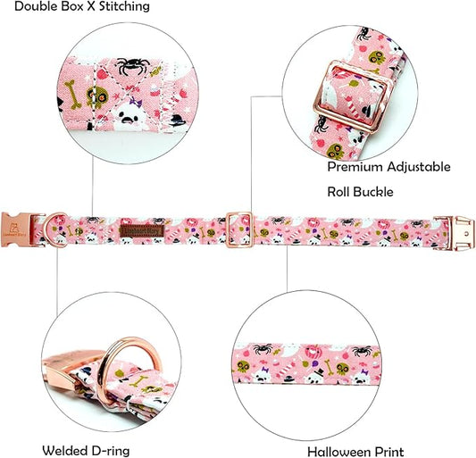 Lionheart glory Dog Collar Fall Halloween Pumpkin Collars Dog Heavy Comfortable Adjustable Pink Dog Collar for X-Small Puppy Collar Dogs Girls Boys Dog Collar Pet Gift