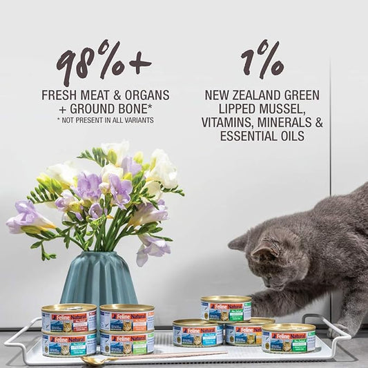Feline Natural - BPA-Free & Gelatin Free Canned Cat Food - Beef & Hoki, 3oz (Pack of 24)