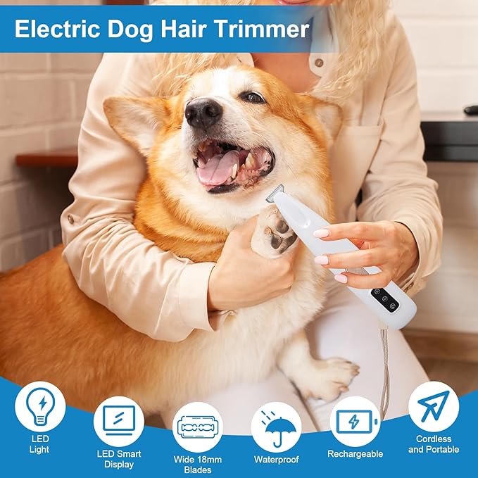 Cats Dog Trimmer with LED Light, Paw Trimmer for Dogs Electric, Pets Hair Clippers for Cats Paws, Electric Pet Grooming Tool, Cordless, Low Noise Rechargeable Pet Shaver for Paws Eyes Ears Face Rump