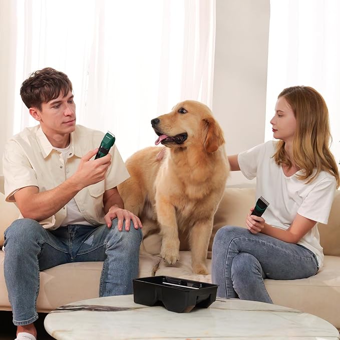 Dog Clippers for Grooming, Low Noise, Electric Quiet, Adjustable Clipper Comb, Rechargeable Cordless Dog Hair Clippers for Dogs Cats Pets, Green