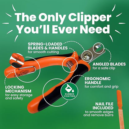 GoPets Pet Nail Clipper for Large Sized Dogs & Cats, Angled Stainless Steel Blades with Safety Guard, Ergonomic Handle for Safe and Effective Trimming, Heavy Duty Nail Clippers for Thick Nails