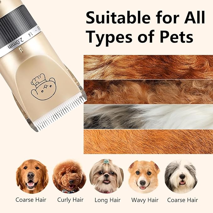 Grooming Kit Clippers,Low Noise,Dog Shaver Cordless Electric Quiet Hair Clipper Set for Dog Cats Pets（Gold）