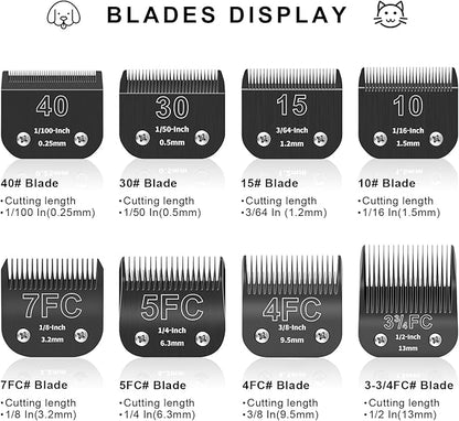 Detachable Pet Dog Grooming Blades, Combination Package, Compatible with Ainds, Oster A5, Wahl KM-10 and Other Series Clippers, Size: Combination Package Blade 0.25~13mm Cut Length.Black-8Pcs.