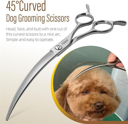 45°Curved Dog Grooming Scissors Curved Thinning Shears 2PCS Combo(Black&Gold)