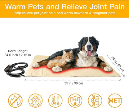 Toozey Pet Heating Pad, 6 Adjustable Temperature Dog Cat Heating Pad with Timer, Indoor Pet Heating Pads for Cats Dogs with Chew Resistant Cord, Electric Pads for Dogs Cats, Pet Heated Mat