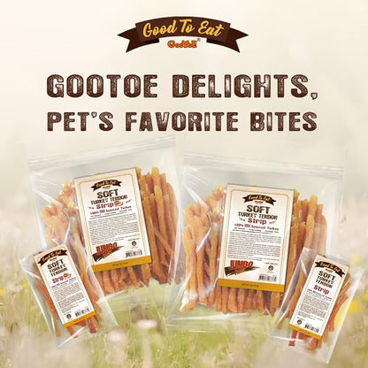 Gootoe Soft Turkey Tendon Stirip 3oz, Natural Chewy Snack, USA-Sourced Turkey Tendon, Premium Training Chews, Hypoallergenic, Reseal Value Bags, Ideal for Small & Senior Dogs
