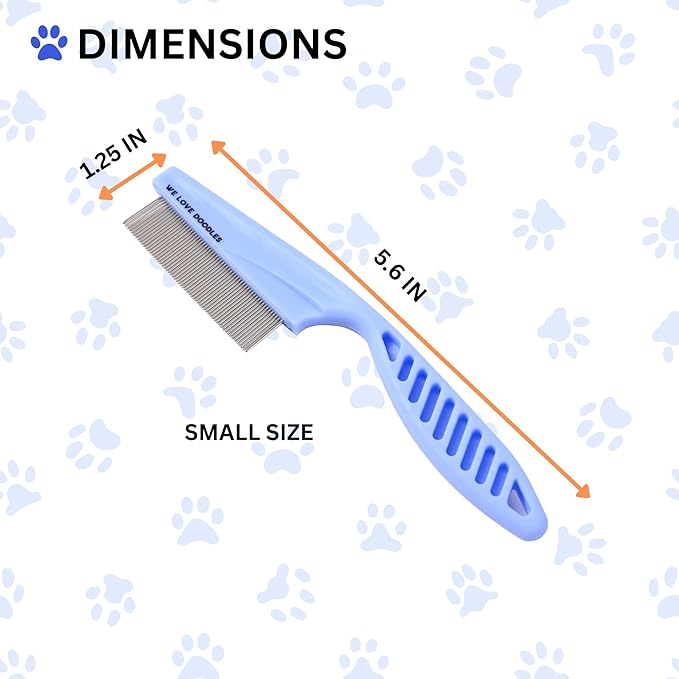 Dog Face Comb, Flea Comb for Dogs, Fine Tooth Tear Stain Remover Metal Comb, Removes Crust, Mucus, and Stains, Face Brush for Poodles & Other Breeds, Grooming Brush for Pets, Small [We Love Doodles]