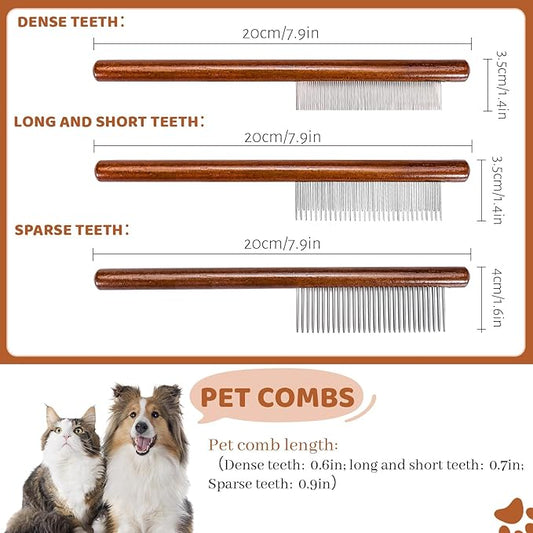 3pcs Pet Comb for Removing Pet Hair, Cat Grooming Comb with Stainless Steel Teeth, Grooming Tools for Dogs Cats