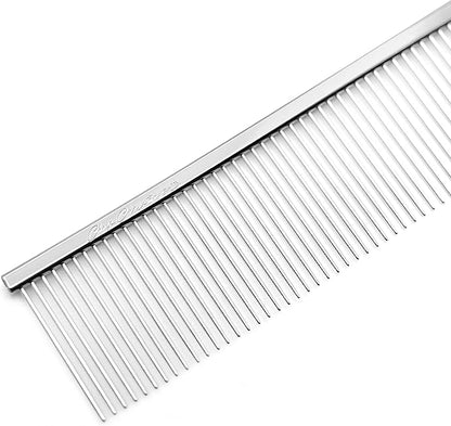 Chris Christensen 505 8.5 in. Coarse Poodle-Style Butter Comb, Groom Like a Professional, Rounded Corners Prevent Friction and Breakage, Solid Brass Spin with Steel Teeth, Chrome Finish.