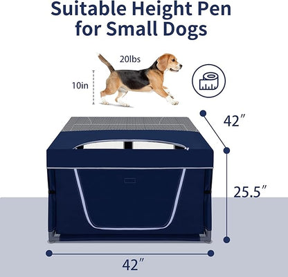 Dog Kitten Playpen with Play Pen Cover for Cat Indoor, 42x42 x25.5 Puppy Playpen for Small Pet with See-Through Topper Proof Enclosed Door Dog Pen, Sturdy Warm Protable Playpen Pen for Cat