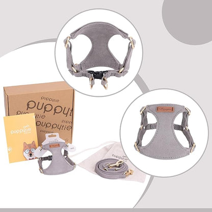 Puppytie No Pull xs Dog Harness with Multifunction Dog Leash,Soft Adjustable No Choke Escape Proof Pet Harness Vest,Silver Grey,XS