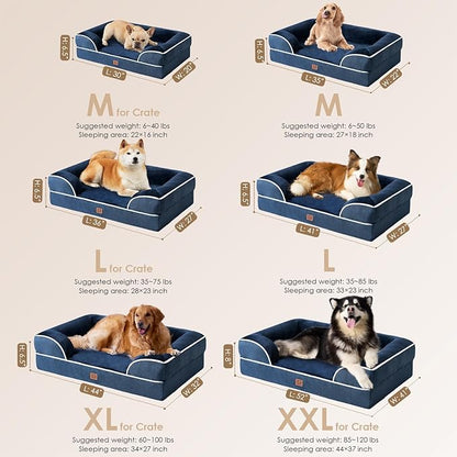 EHEYCIGA Orthopedic Dog Beds for Large Dogs, Waterproof Memory Foam Large Dog Bed with Sides, Non-Slip Bottom and Egg-Crate Foam Large Dog Couch Bed with Washable Removable Cover, Navy